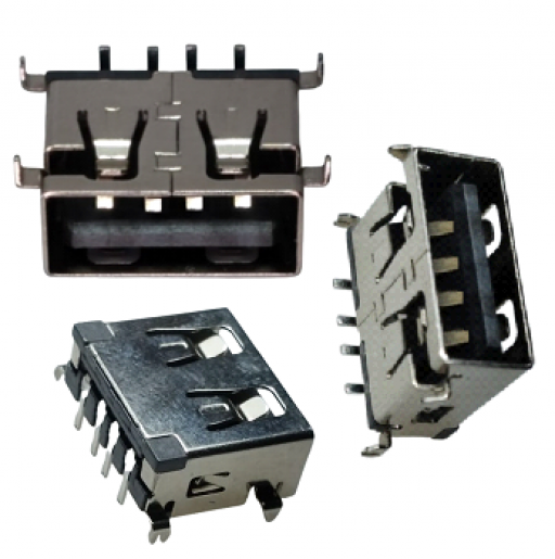 Conector Jack USB 2.0 A Fêmea 90º 4 Pinos 4 Garras